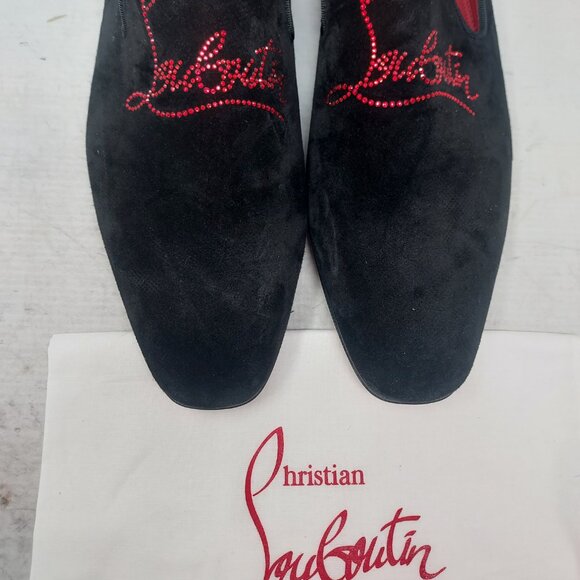 CHRISTIAN LOUBOUTIN Black Dandelion Strass Suede Logo Loafer - Picture 8 of 12